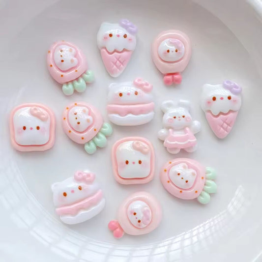 20Pcs New Cute Resin Mini Rabbit, Cat Series Flat Back Manicure Parts Embellishments For Hair Bows Accessories